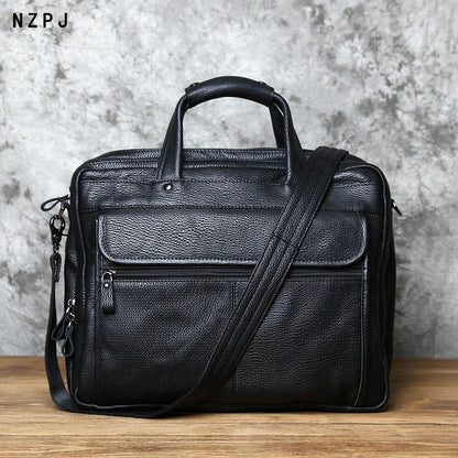 Fashion Leder Herren Aktentasche Top-Layer Rindsleder Business Handtasche Casual Umhängetasche für 15 Zoll Laptop Tasche NZPJ