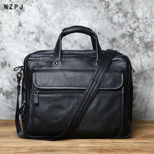 Men's Cowhide Leather Briefcase Shoulder Laptop Bag