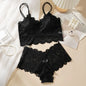 Damen Sexy Dessous-Set aus Spitze, einfarbig, wunderschöner Rücken, hohl, ohne Stahlring, Unterwäsche mit Spitzenblumen, atmungsaktives Höschen