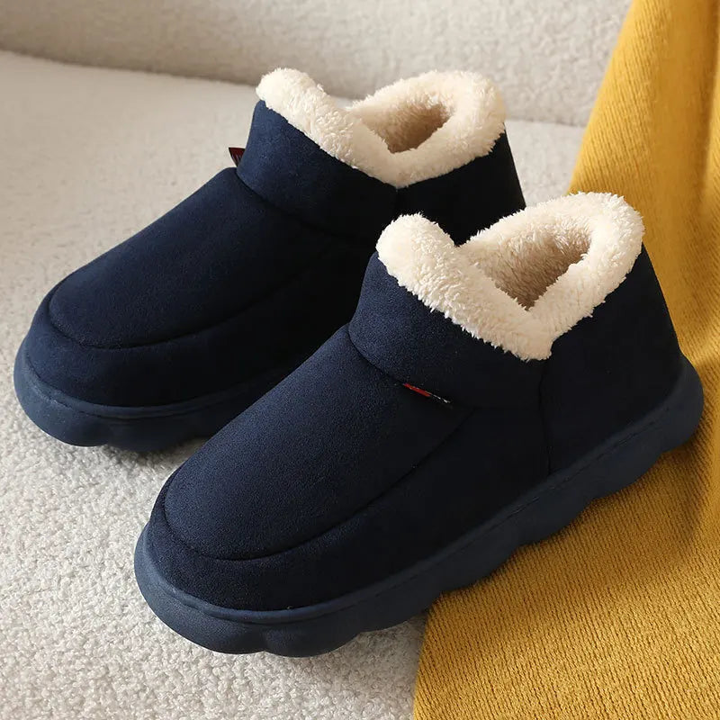 Bebealy Winter Fur Men Slippers Men Shoes Outdoor Nonslip Short Plush Men Slippers Casual Fuzzy House Ankle Men Boots Flat Shoes