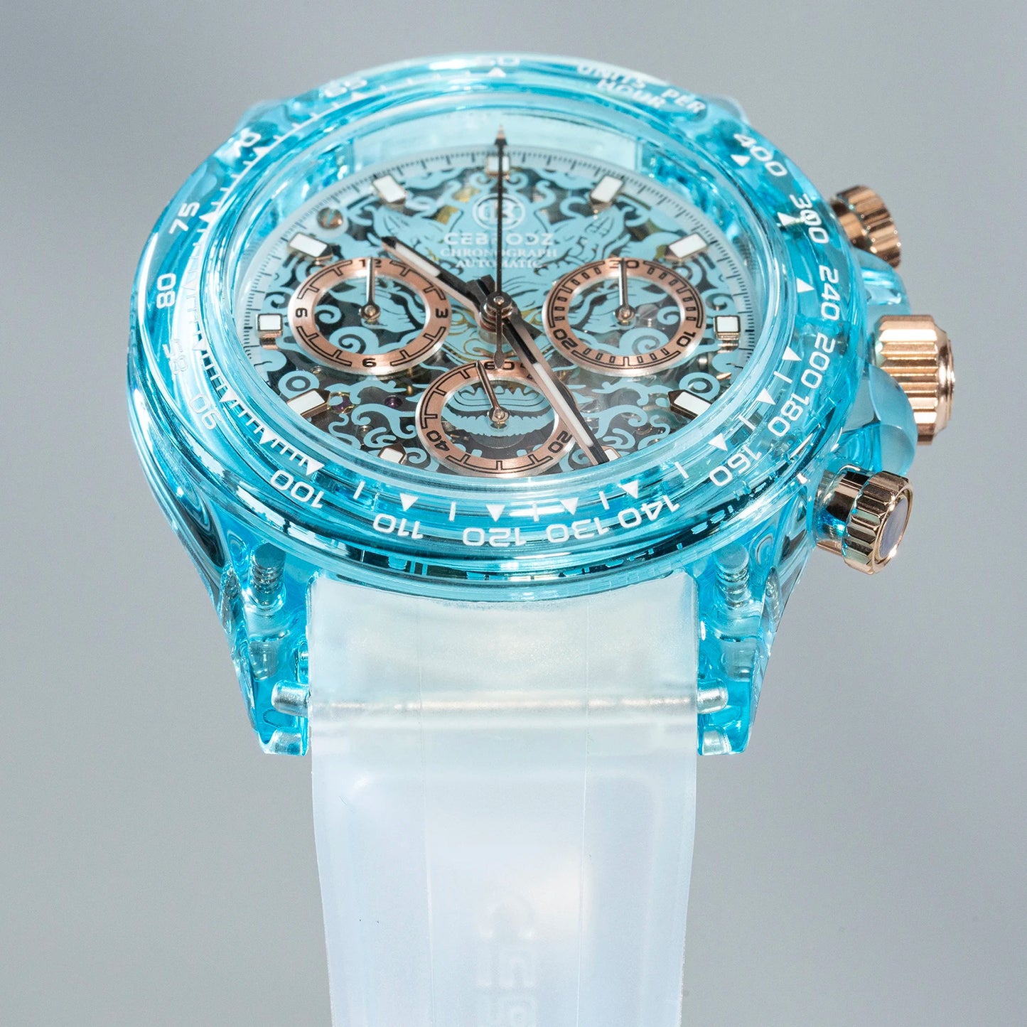 CEBRODZ Chronograph High-transparency Crystal Sapphire Mechanical Watch for Men Luxury Lightweight Men's Wristwatches 165122A