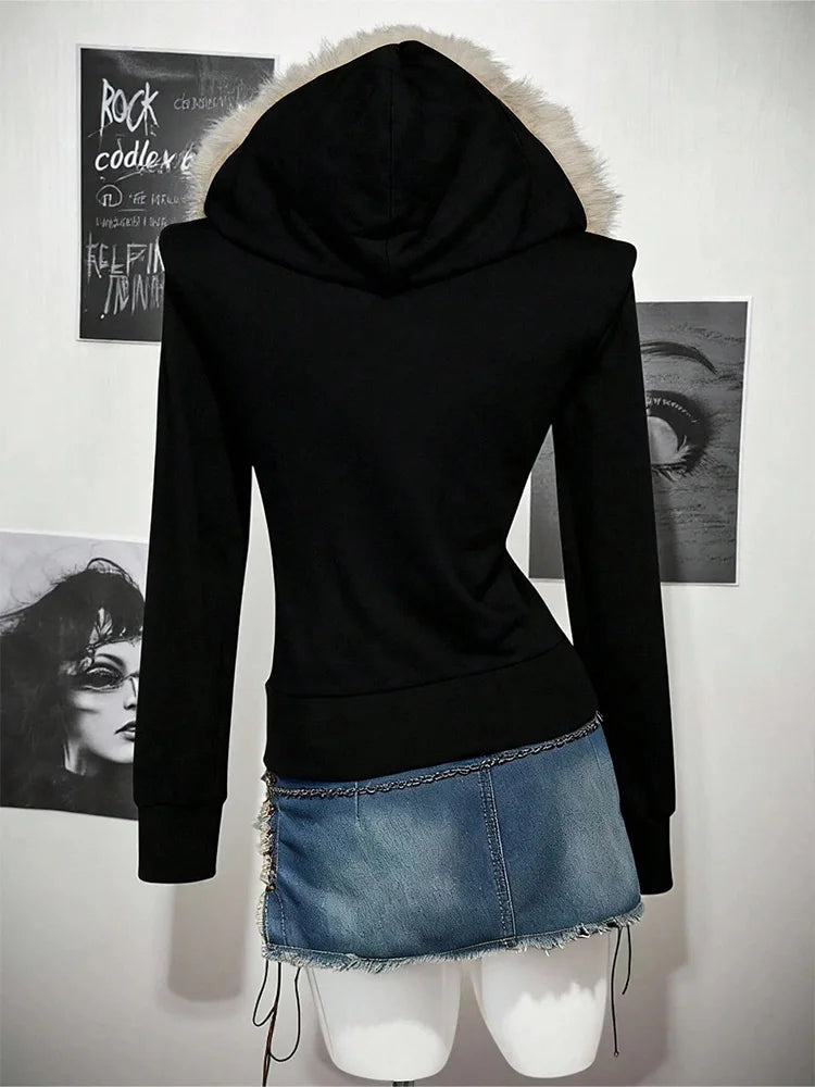Hoodie Slim Fur Collar Cardigan Sweater Jacket