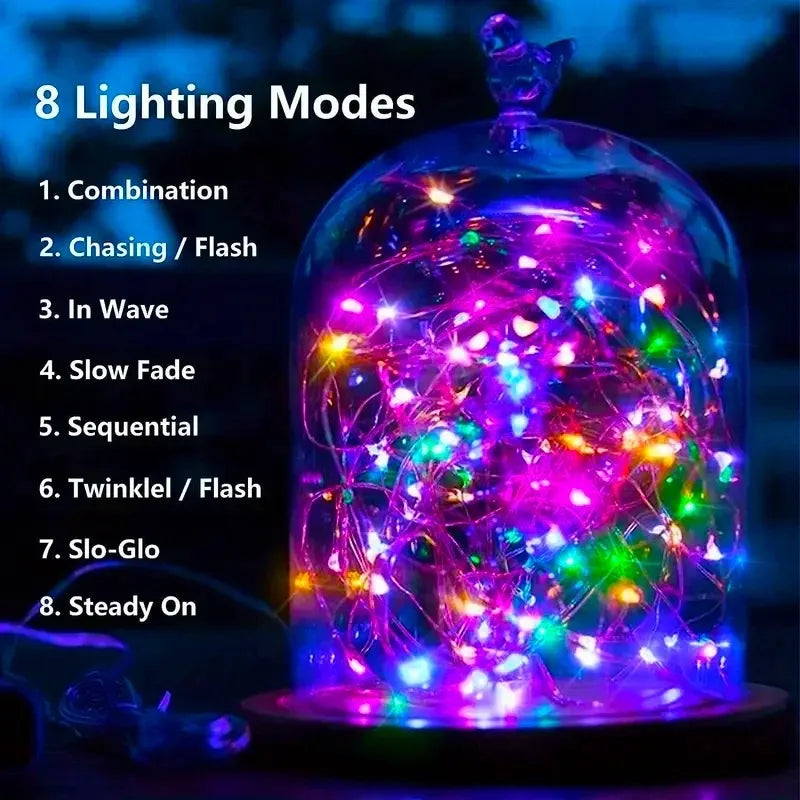 Solar Fairy Lights Garden String with 8 Modes Waterproof Copper Wire for Patio Yard Trees Christmas Party Garden OutdoorDecor