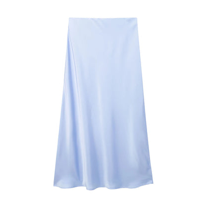 Willshela 2024 Black Satin Skirt Woman High Waist Elegant Long Skirts For Women Fashion Summer Midi Skirt Office Women's Skirts