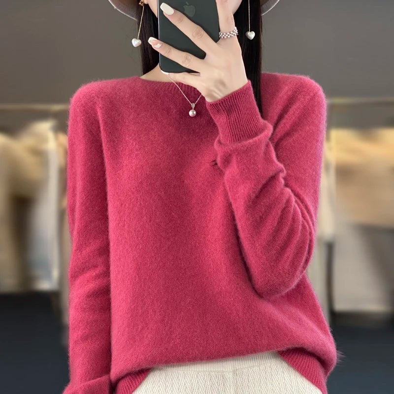 Cashmere sweater women's sweater in autumn and winter 100% merino wool fashion O-neck autumn warm pullover top