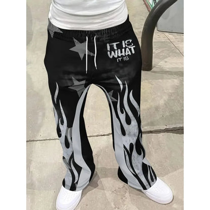 Herren lässiger Streetstyle, trendiger Cross-Print, modische, leicht ausgestellte schwarz-weiße Color-Block-Design-Sweatpants für Herren