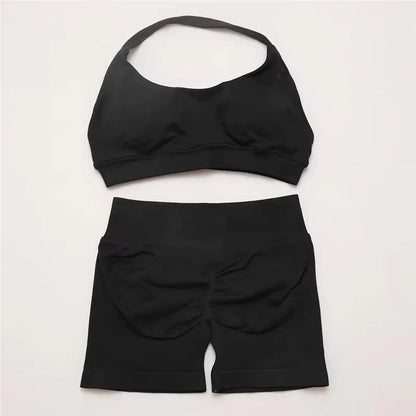 2Pcs Impacts Gym Set Tank Tops High Waist Scrunch Seamless Shorts Gym Suit Fitness Clothes Activewear Workout