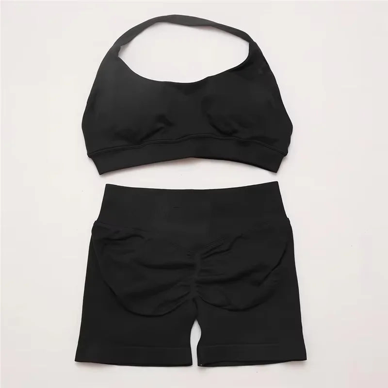 2Pcs Impacts Gym Set Tank Tops High Waist Scrunch Seamless Shorts Gym Suit Fitness Clothes Activewear Workout