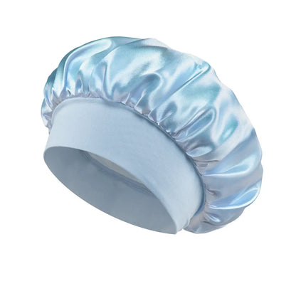 Damen Satin Haube Schlafhaube Haarpflege Seidenhaube Einfarbige breitkrempige Schlafhaube mit elastischem weichen Band