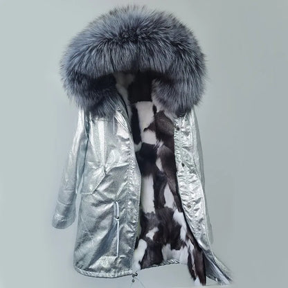 MAOMAOKONG Brand Long Winter Jacket Women Outwear Thick Parkas Natural Real Fox Fur Collar Coat Hooded Pink Female Clothing