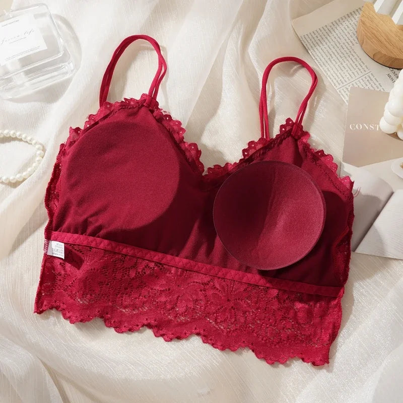 Damen Sexy Dessous-Set aus Spitze, einfarbig, wunderschöner Rücken, hohl, ohne Stahlring, Unterwäsche mit Spitzenblumen, atmungsaktives Höschen