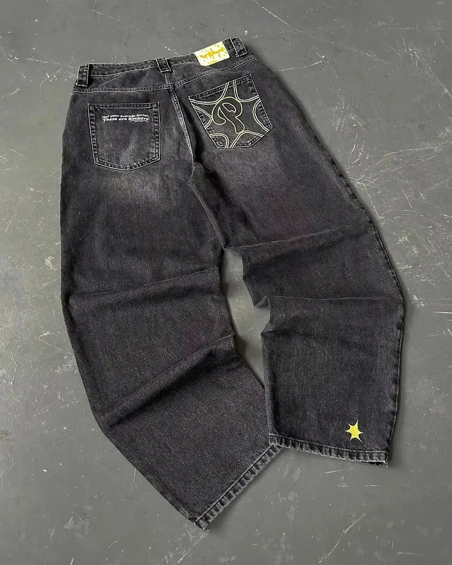 Street Fashion Trend Totenkopf bestickte Jeans Damen Harajuku Y2K Neue Hip Hop Joker Straight Wide-Leg Hosen Paar Freizeitjeans