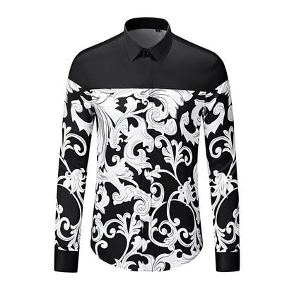 Luxury Palace Printed Splicing Men's Shirt Long Sleeve Casual Business Shirts Trendy Social Banquet Party Shirt Men Clothing
