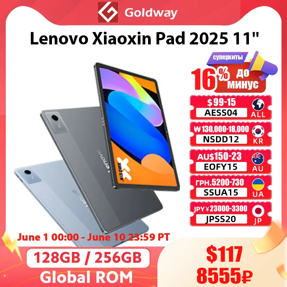 Global ROM Lenovo Xiaoxin Pad 2025 11'' MediaTek Dimensity 6300 128GB 256GB 2.5K Display Dolby Atmos 7040mAh Battery Android Tab