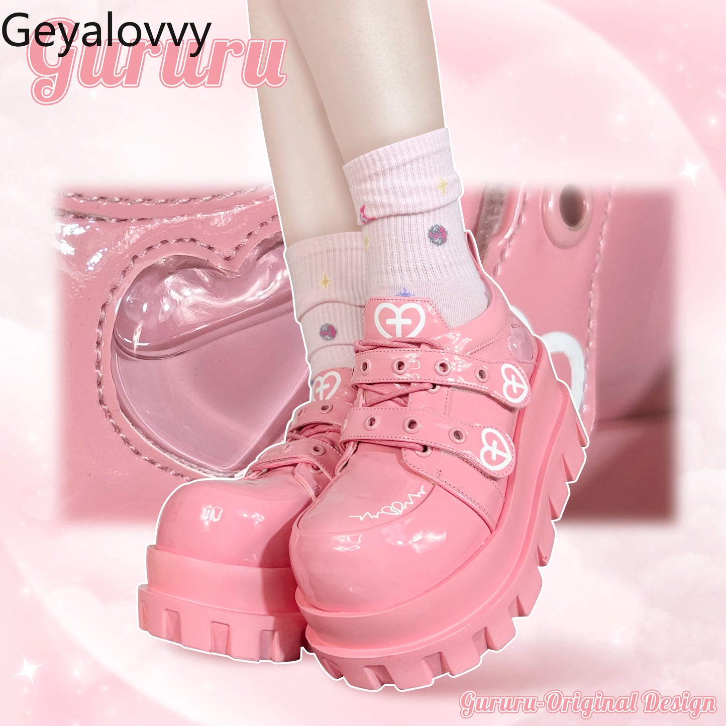 Original Punk Style Love Cross Macaron Subculture Platform Shoes Femme Spring Autumn 2025 New Elegant Casual Women's Pumps