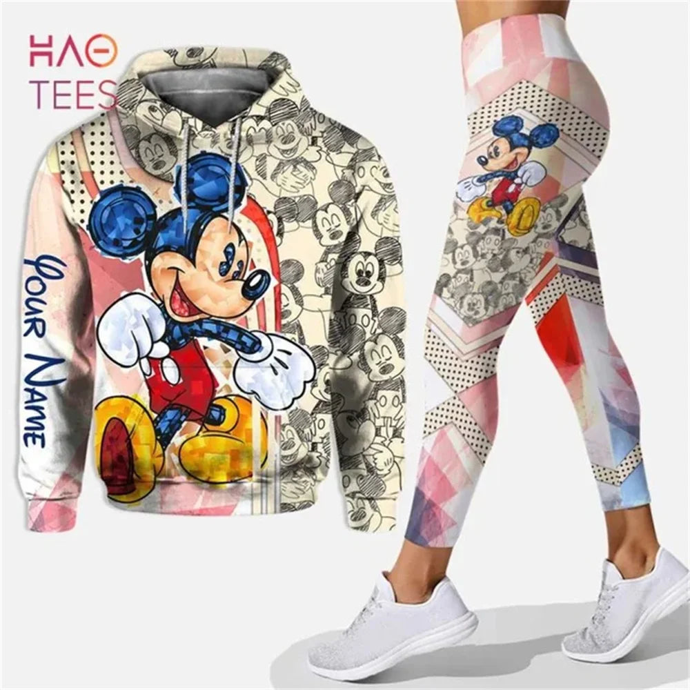 Customized Name Mickey Hoodie Women Hoodie Set Mickey Yoga Pants Sweatpants Women Disney Yoga Hoodie Leggings Fashion Sportswear