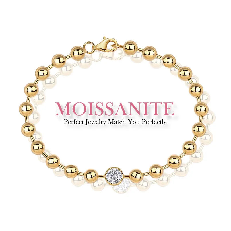 Funkelndes Moissanit-Akzent mit 1 Karat – Zeitloses Eleganz-Kugelarmband – 18K vergoldetes 925er Silber