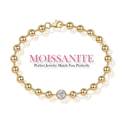 Funkelndes Moissanit-Akzent mit 1 Karat – Zeitloses Eleganz-Kugelarmband – 18K vergoldetes 925er Silber