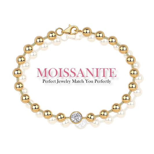 Moissanite Beaded Bracelet 18K Gold Plated S925