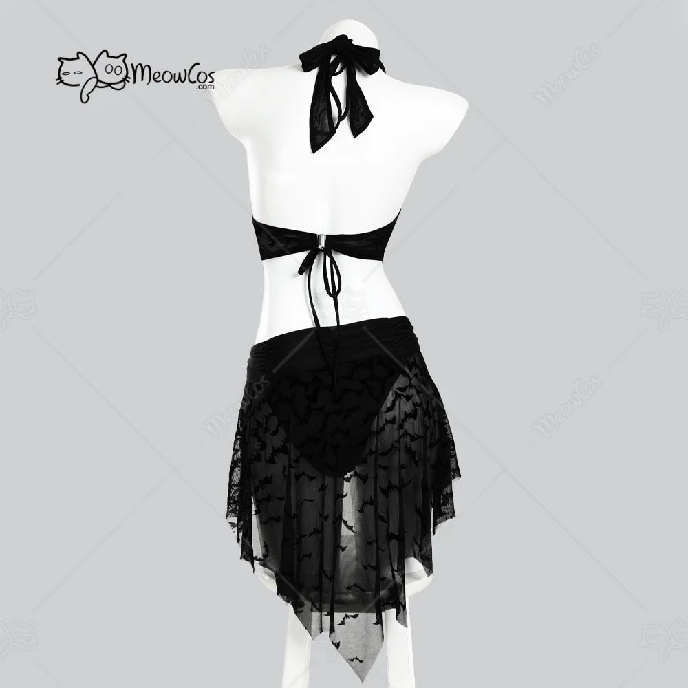 Gothic Black Bat One Piece Swimsuit – Sheer Bodysuit with Bikini Top