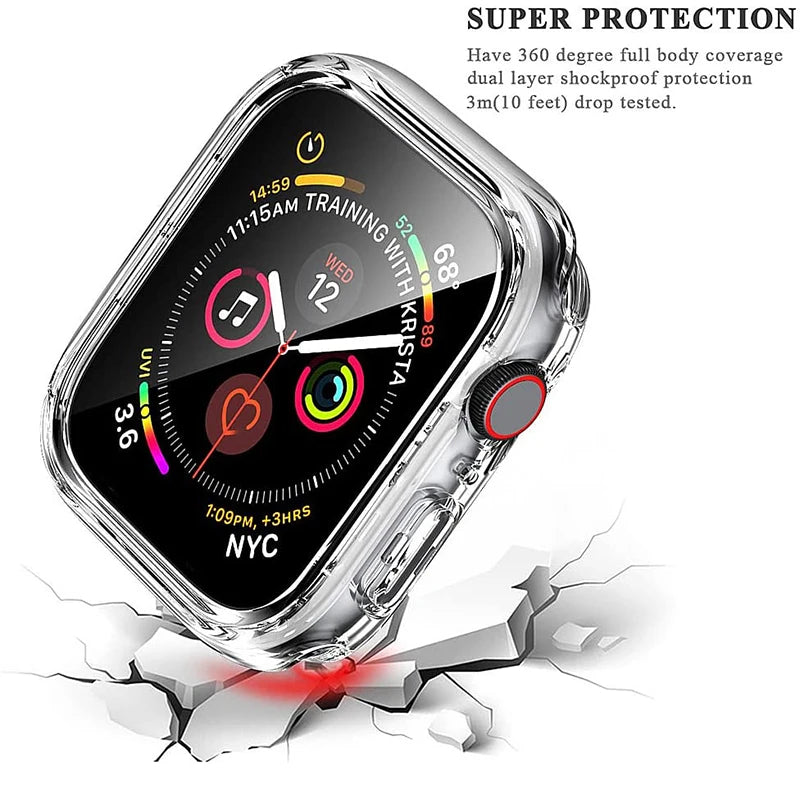 Displayschutzfolie aus gehärtetem Glas+Abdeckung für Apple Watch Zubehör 45mm 41mm 44mm 40mm 42mm Displayschutzfolie Apple Watch Hülle Serie 9 4 5 6 SE 7 8