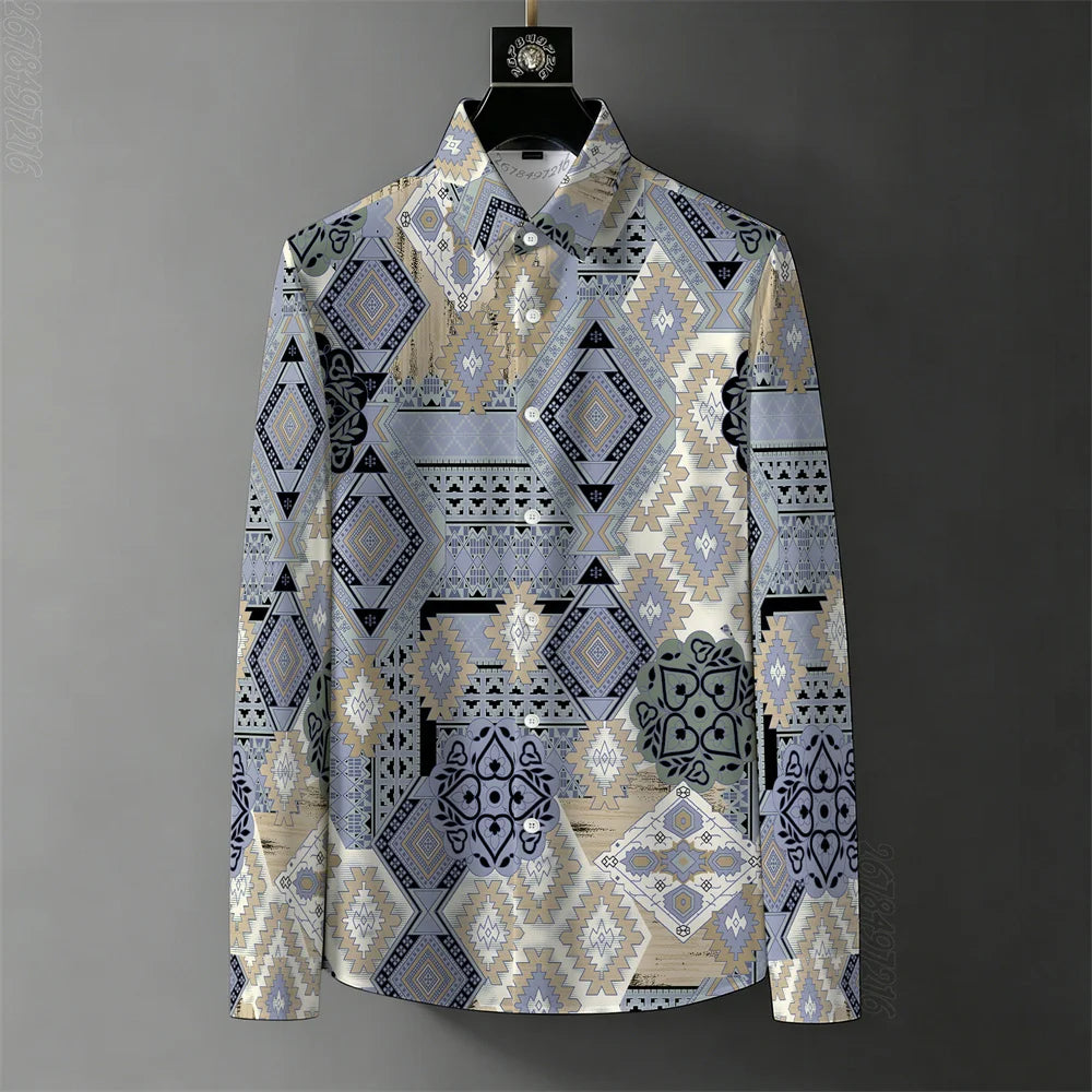 Men's Abstract Color-Block Stripe Print Shirt