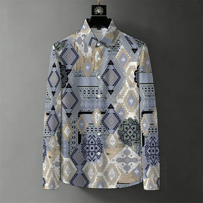 Men's Abstract Color-Block Stripe Print Shirt