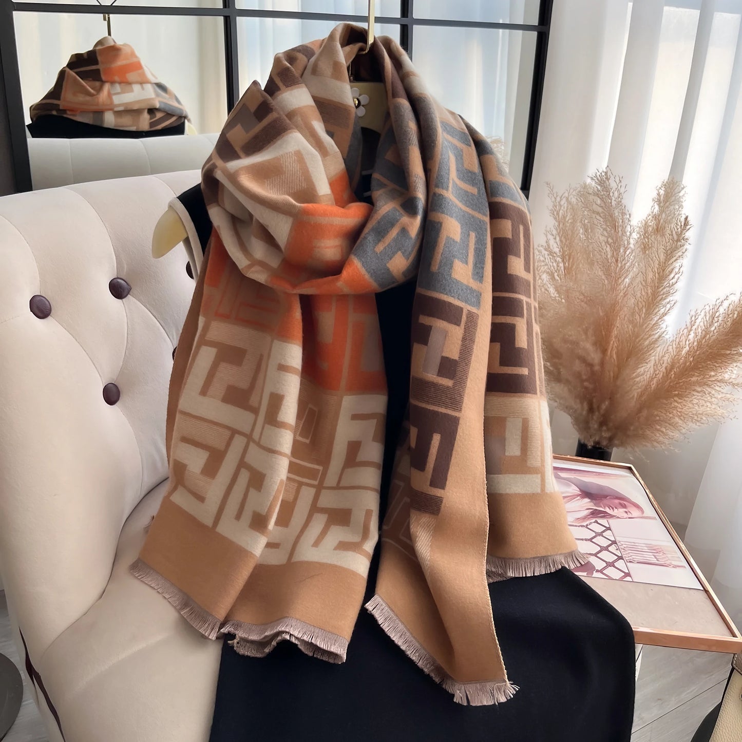 2025 New Luxury Women Two-Sided Print Scarf Soft Warm Pashmina Fashion Shawl Winter Outdoor Coldproof Windproof Blanket Scarf