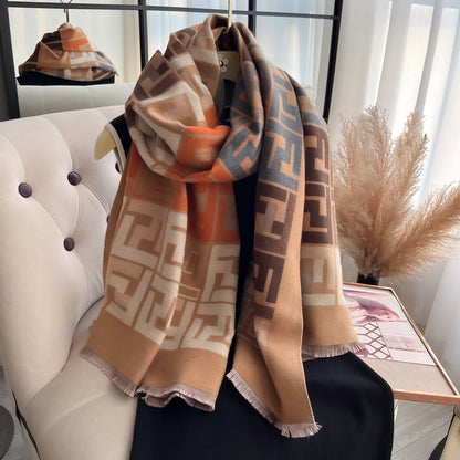 2025 New Luxury Women Two-Sided Print Scarf Soft Warm Pashmina Fashion Shawl Winter Outdoor Coldproof Windproof Blanket Scarf