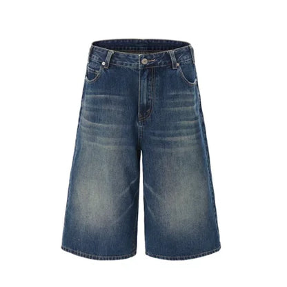 2025 Sommer American Lightning Crack Denim Cropped Pants Herren gerade Loose Wide-leg Shorts Street Baggy Freizeithosen