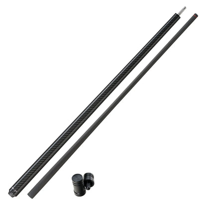 Two black carbon fiber rods with connectors on a white background