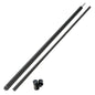 Two black carbon fiber rods with connectors on a white background