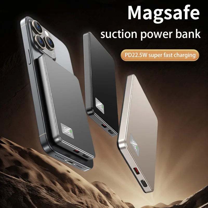 50000mAh Portable Magnetic Wireless Power Bank PD Fast Charging External Battery Electronic Display For iPhone Samsung
