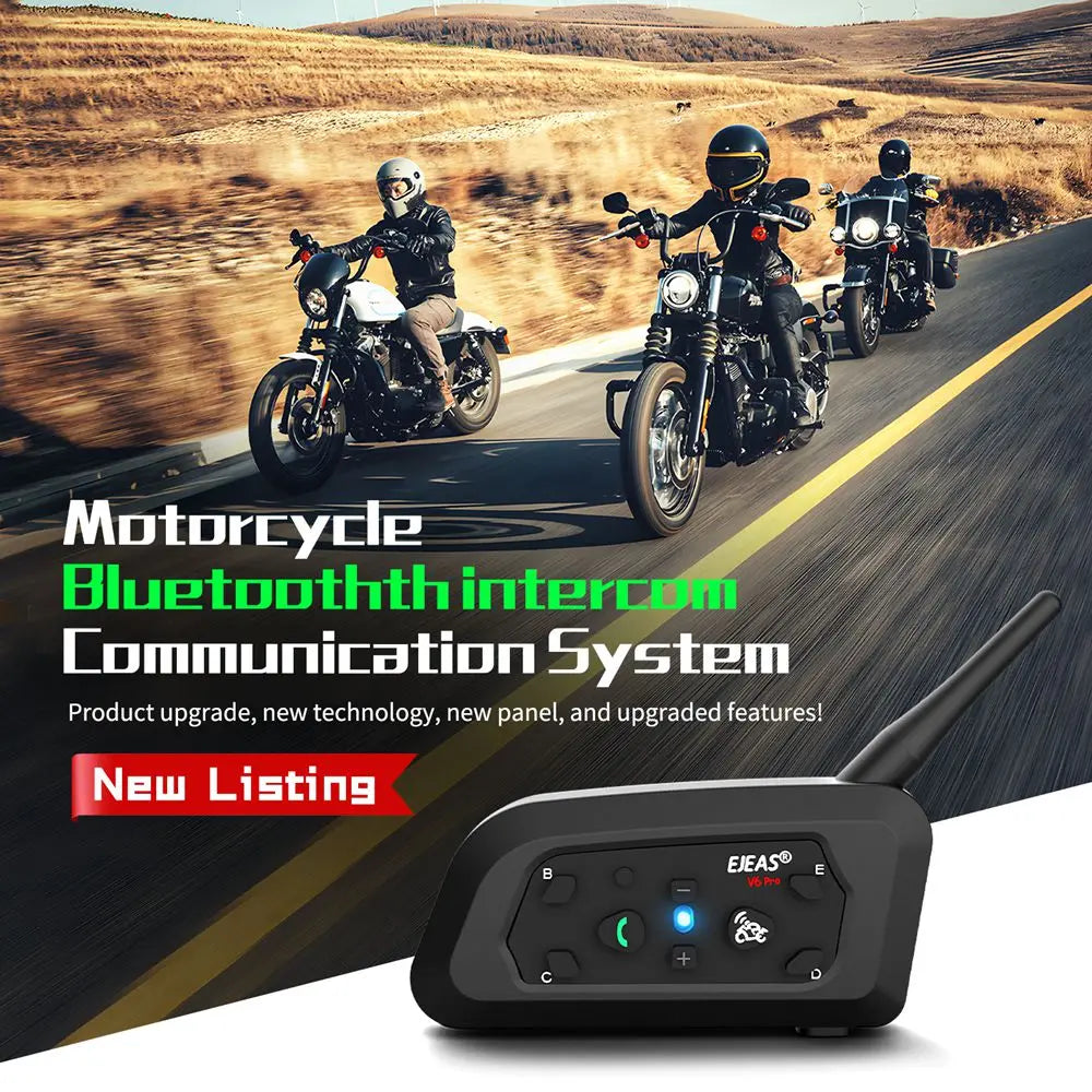 EJEAS V6 PRO+/PLUS Motorradhelm Bluetooth Walkie Talkie für 6 Fahrer, Reichweite 800 Meter, wasserdicht IP67