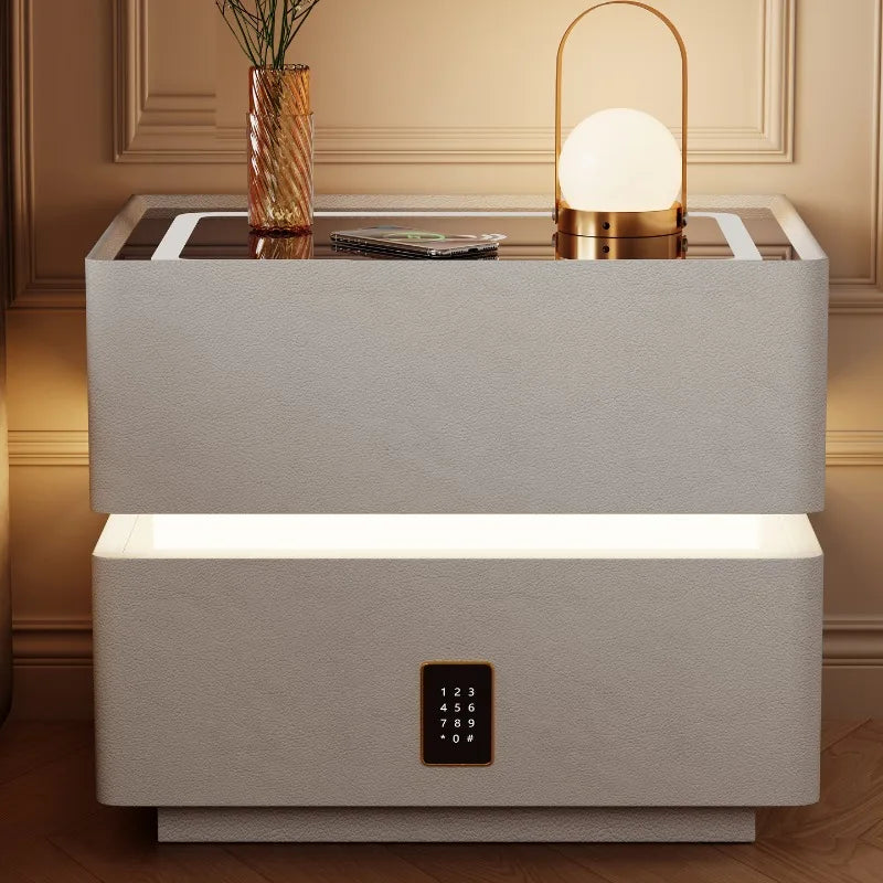 Intelligenter Nachttisch mit kabellosem Laden, schwebender LED-Nachttisch, luxuriöser, moderner Nachttisch mit 2 Schubladen, kompakte Schlafzimmermöbel