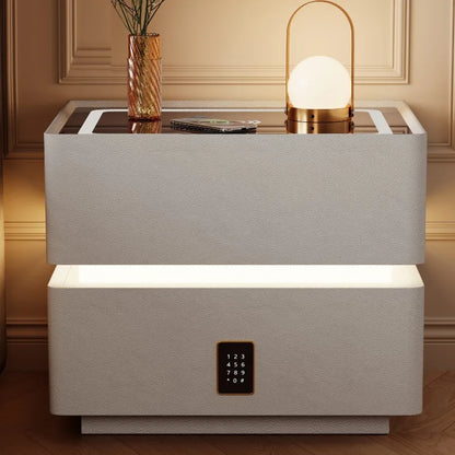 Intelligenter Nachttisch mit kabellosem Laden, schwebender LED-Nachttisch, luxuriöser, moderner Nachttisch mit 2 Schubladen, kompakte Schlafzimmermöbel