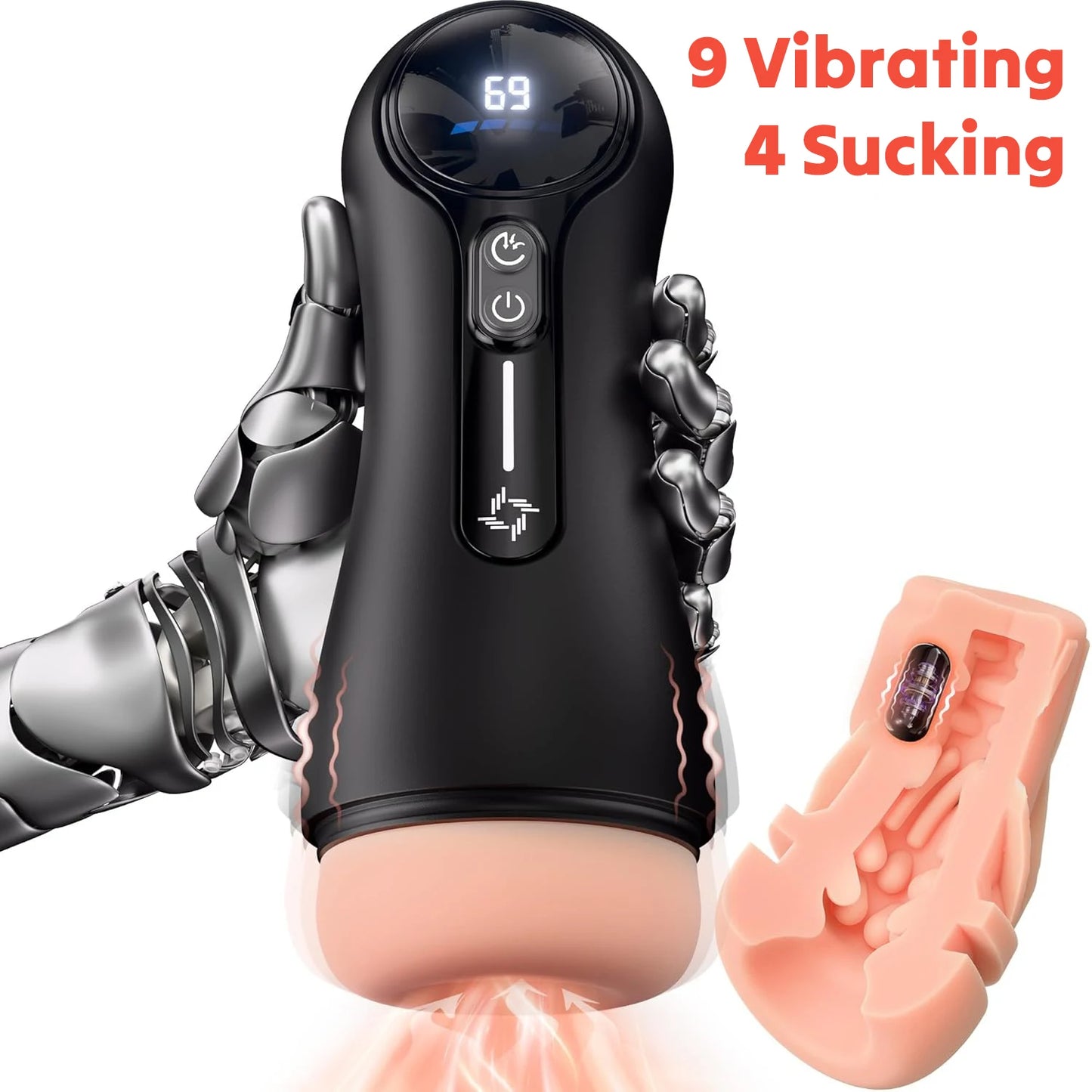 Männlicher Masturbator Penispumpe Sexspielzeug für Erwachsene für 18 Männer mit 4 Saug- und 9 Vibrationsmodi LED-Display Tasche Muschi Realistische Vagina