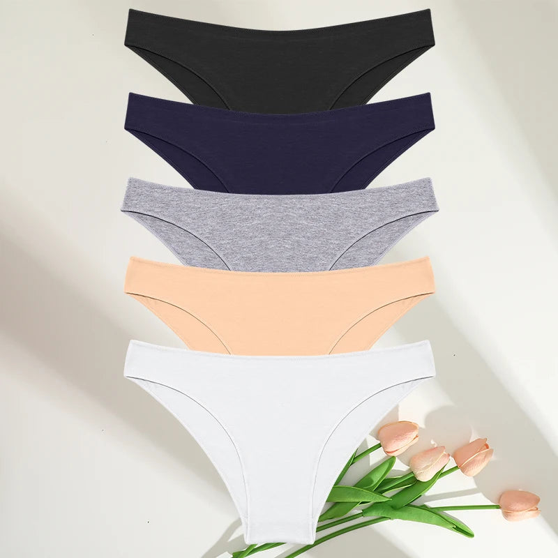 FINETOO 5PCS/Set M-XXL Panties Women Cotton Lingerie Woman Underwear Sexy Femme Underwear Girls Underpant Panty 7 Solid Colors