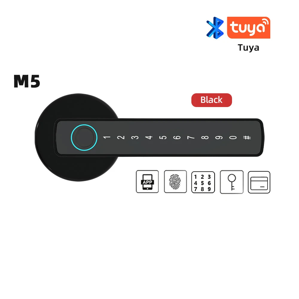 RAYKUBE M5 Tuya BLE Smart Fingerprint Türschloss Digitales elektronisches Schloss mit Passwort/Schlüssel/IC-Karte/Smartlife/Tuya APP Entsperrung