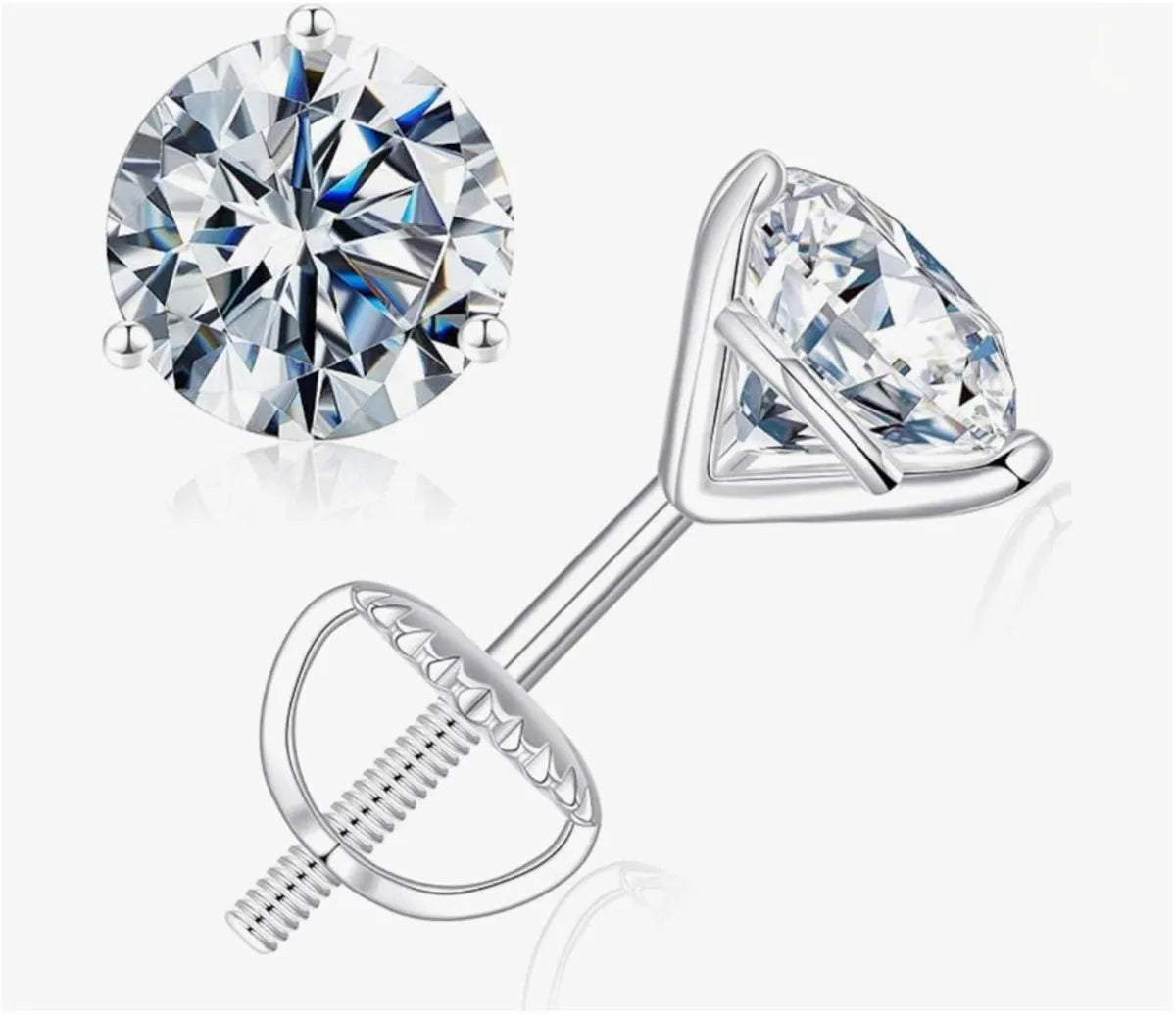 18K Gold 1CT Lab Diamond 3-Claw Earrings Custom