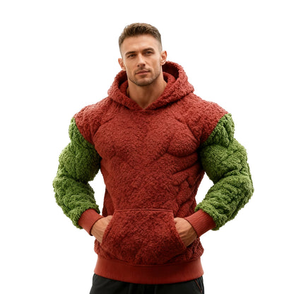 Men's Fashion Flannel Hoodie Pullover Abdominal Muscle Design Sportswear Autumn Winter Casual Long Sleeve Hooded Sweatshirt