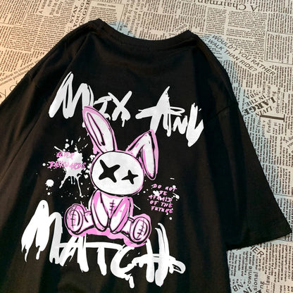 Pink Ragdoll Rabbit Harajuku Print T-Shirt Men Loose Oversize  Clothing Hip Hop Casual Short Sleeve S-XXXL Cotton T-Shirt Couple