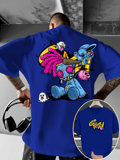Europäisches und amerikanisches neues Herren-T-Shirt mit Cartoon-Graffiti-Print, bequem, weich, atmungsaktiv, Rundhalsausschnitt, Outdoor-Streetstyle-Oberteil