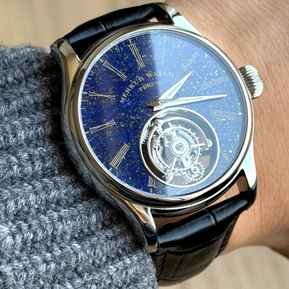 100% Tourbillon Watch Natural Stone Dial Malachite Sapphire Mechanical Wrist Watches