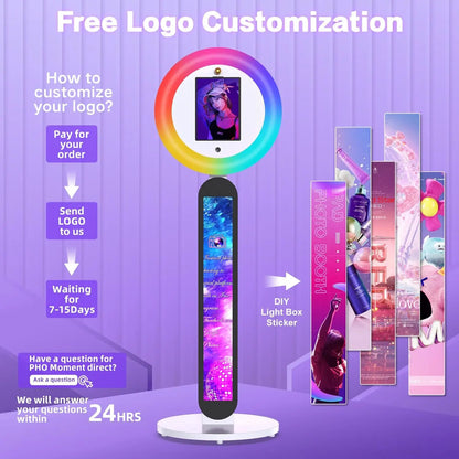 Portable iPad Photo Booth Stand with RGB Fill Light for Wedding Birthday Party Events Selfie Booth Kit for Tablet Flight Case