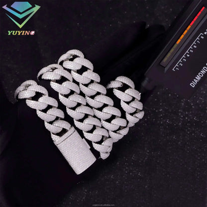 Full Ice Out Mossanite Cuban Chain 6mm 9mm 13mm 2rows 925 Sterling Silver Chain Hip Hop Necklace VVS Moissanite Cuban Link Chain