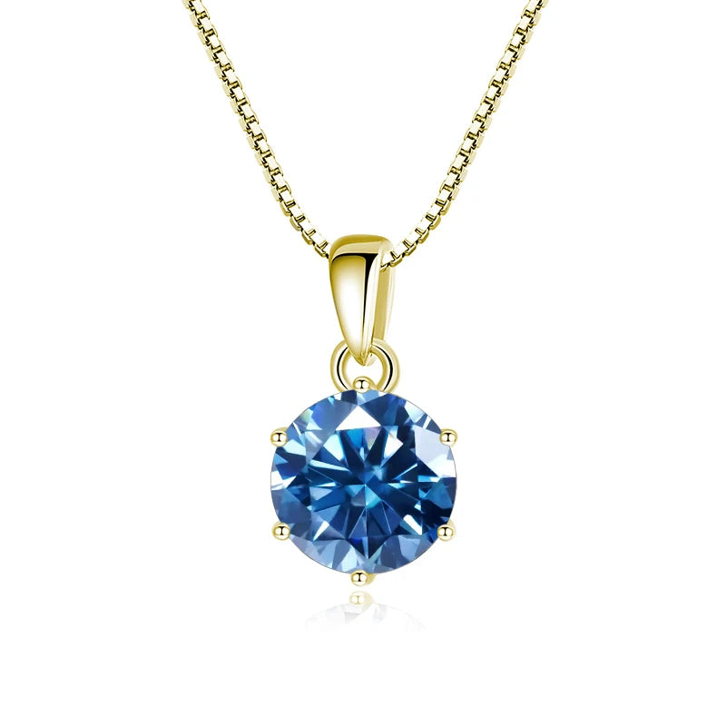 JoyceJelly 1 CT Real Moissanite Pendant Necklace For Women Royal Blue Color Moissanite 925 Sterling Silver Wedding Fine Jewelry