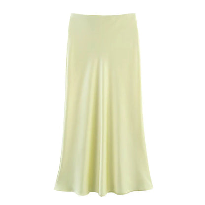 Willshela 2024 Black Satin Skirt Woman High Waist Elegant Long Skirts For Women Fashion Summer Midi Skirt Office Women's Skirts