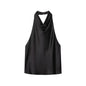 DAMEN 2025 Neckholder-Tops für Frauen Schwarzes Satin-Rückenfreies Top Damen Rosa Sommer Strandtop Damen schulterfreies Camisole-Top Frauen