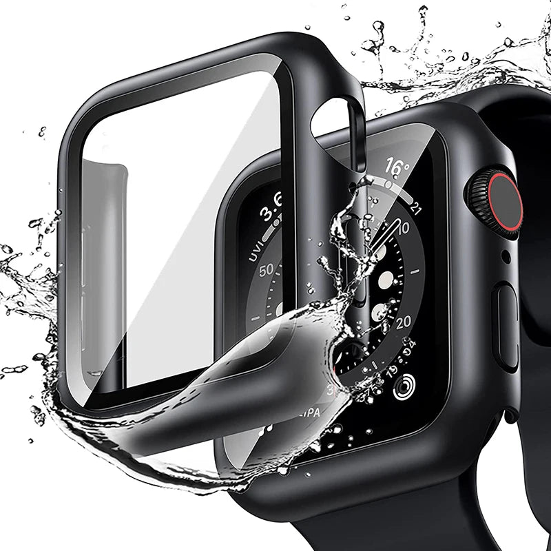 Displayschutzfolie aus gehärtetem Glas+Abdeckung für Apple Watch Zubehör 45mm 41mm 44mm 40mm 42mm Displayschutzfolie Apple Watch Hülle Serie 9 4 5 6 SE 7 8